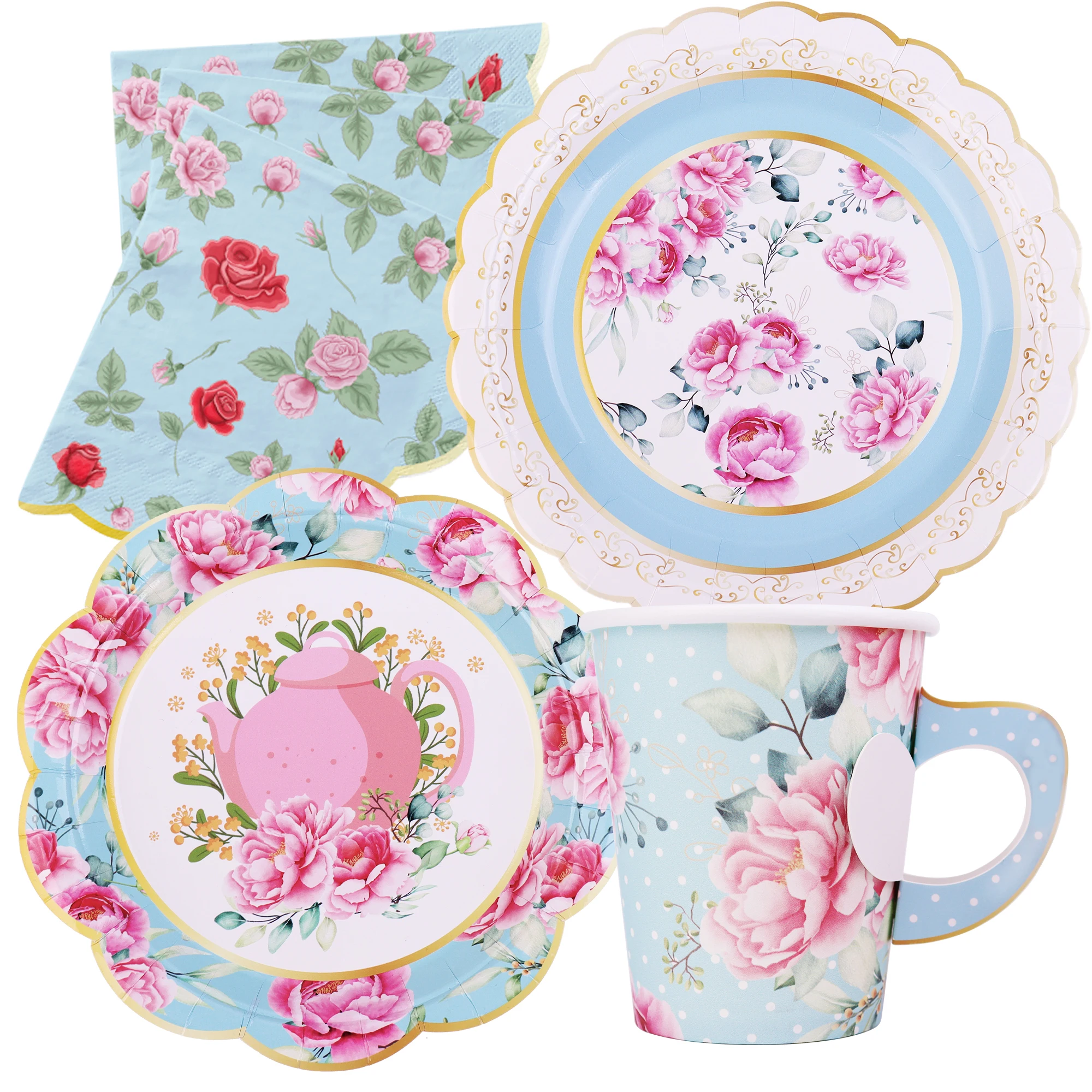 Pafu New Arrival  Party Supplies Serve 16 Kids Birthday Tableware Set  Spring Flowers Tea Party  Paper Plates, Cups, Napkins