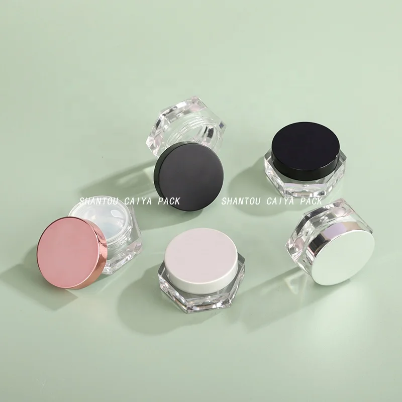 CAIYA Cosmetic Packaging Hexagon Mini Eye Cream Blush Lip Balm Containers Empty Plastic Small Clear Cream Jars with Lid
