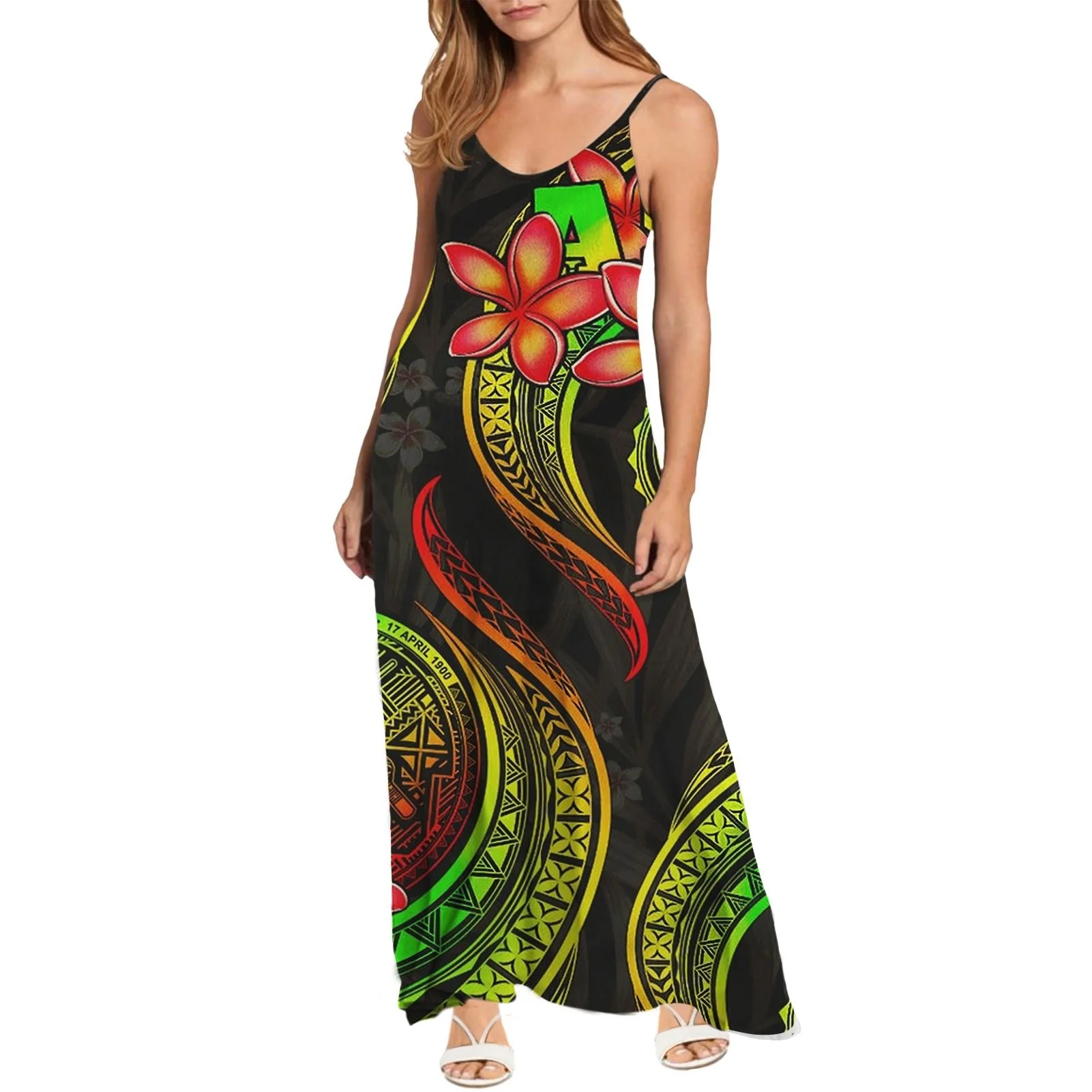 
Online Shopping 1 PCS Dropship Evening Dress With Pattern Colorful Polynesian Tribal Printed Beach Sling Dress Summer With Long 
