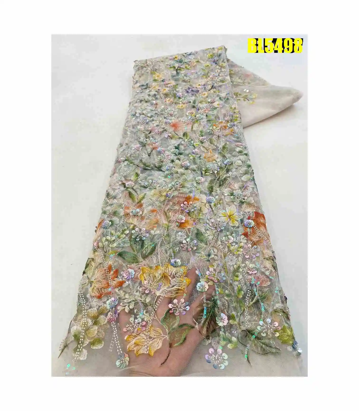 High Quality African Beaded Lace  Kaftan Beaded Embroidery Design Fabric