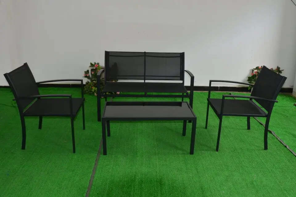 Hot Selling Popular 4 pcs. table and chairs steel powder coated outdoor metal garden furniture set plastic wood