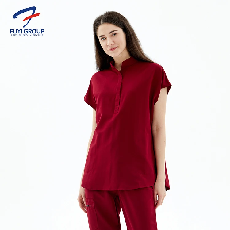 American Series Reusable Fashionable Spandex Uniformes Medico Stretchy Anti-bacterial Scrub Nurse Uniform Medical Scrubs Tops
