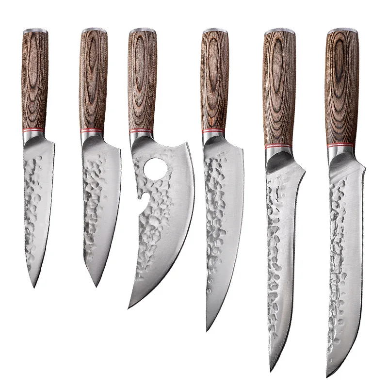 6 Pcs Boning Knife Set with Pakkawood 4cr13 Carbon Steel Utility Viking Butcher Knife