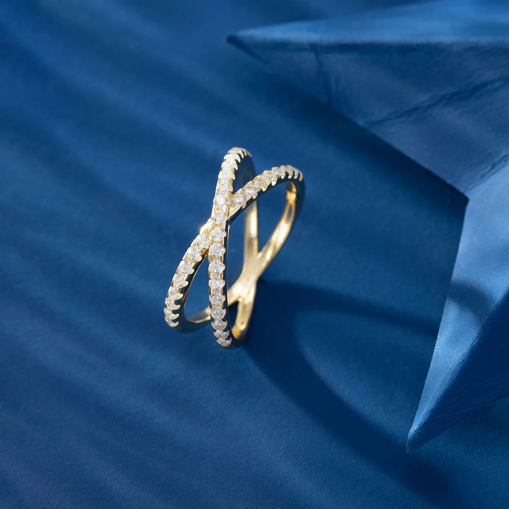 SR240 RINNTIN 925 стерлингового серебра 14k позолоченное X кольцо имитация бриллианта CZ крестовое для женщин