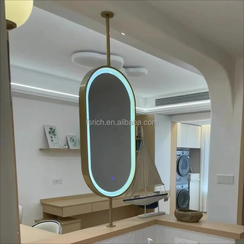 Длинное овальное светящееся зеркало для ванной