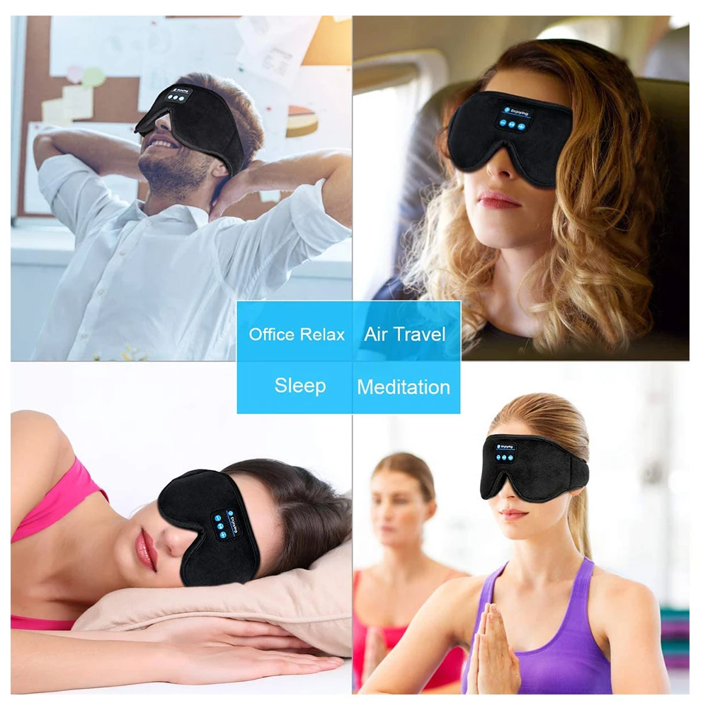 1 black mask eye 1.  Sleeping Eye Cover Travel Music Headsets with Microphone Handsfree, Sleep Headphones for Side Sleepers Gift for Men Women 