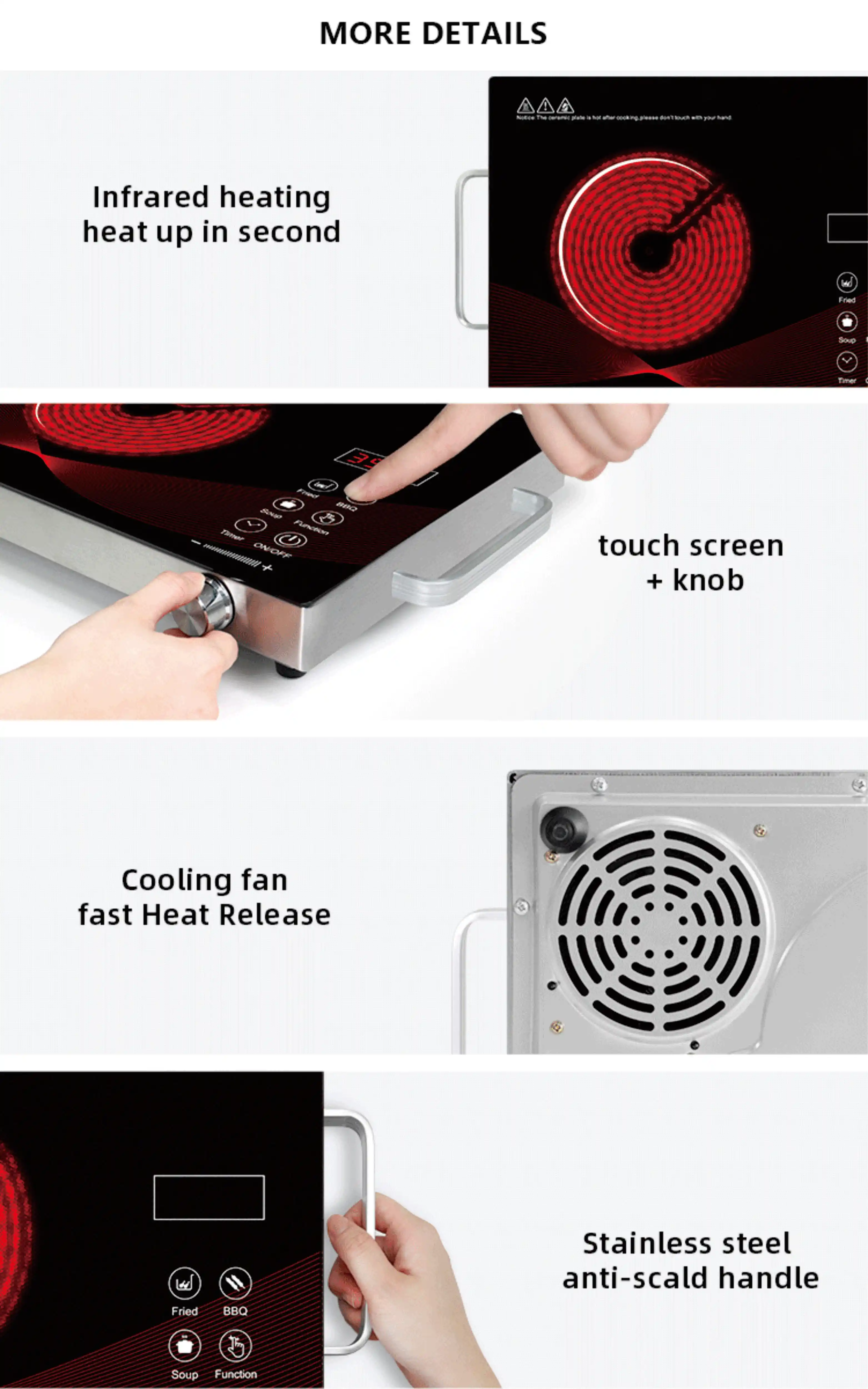 Touch Screen Five Function Magnetic Digital Control Single Infrared Cooktop Induction Cooker