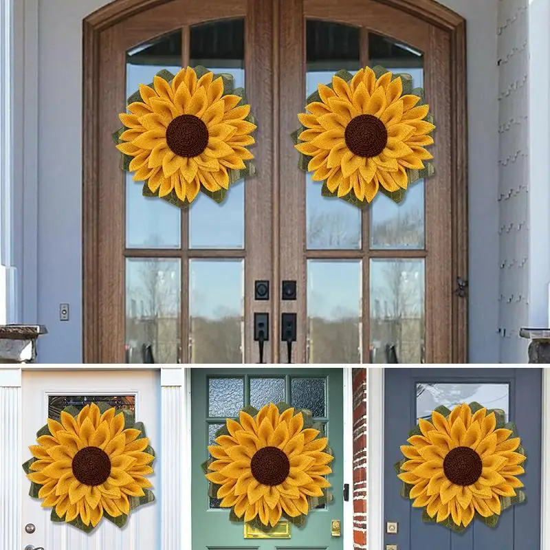 Front Door Hanging  Welcome Decoration Polyester Sunflower Wreath For Harvest Festival Front Door Indoor Wall Or Window Decor