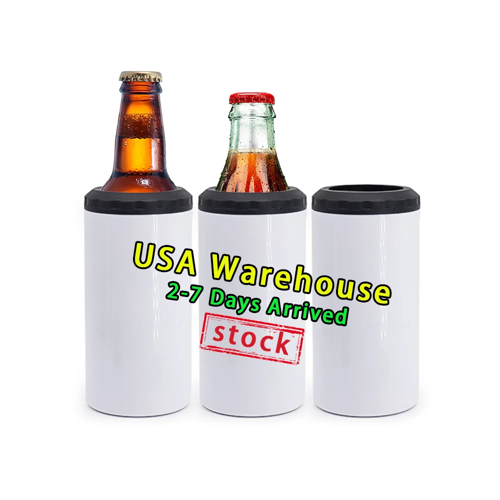 USA warehouse 4 in 1 16oz skinny straight Stainless Steel Insulated slim sublimation can cooler for drink