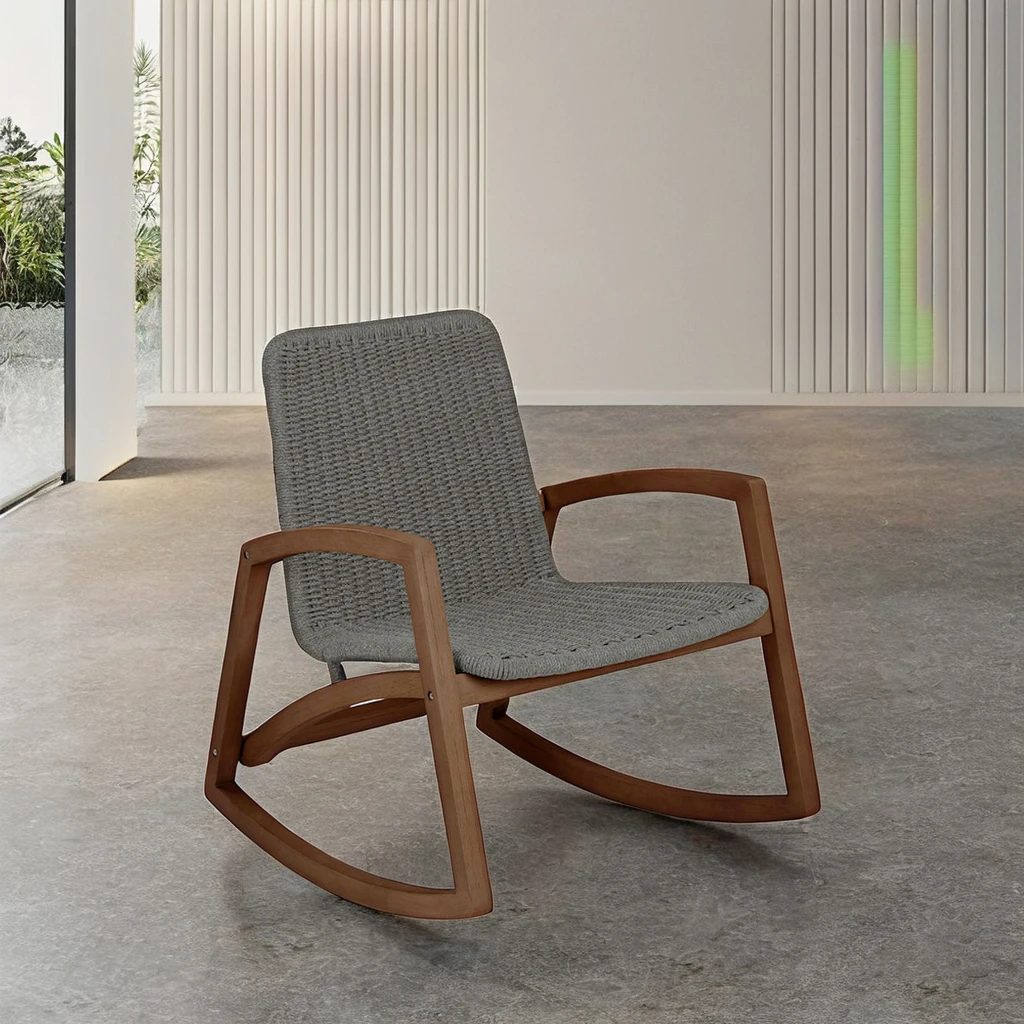 High quality classic outdoor patio furniture villa outdoor garden leisure rope teak wood bistro rocking chair