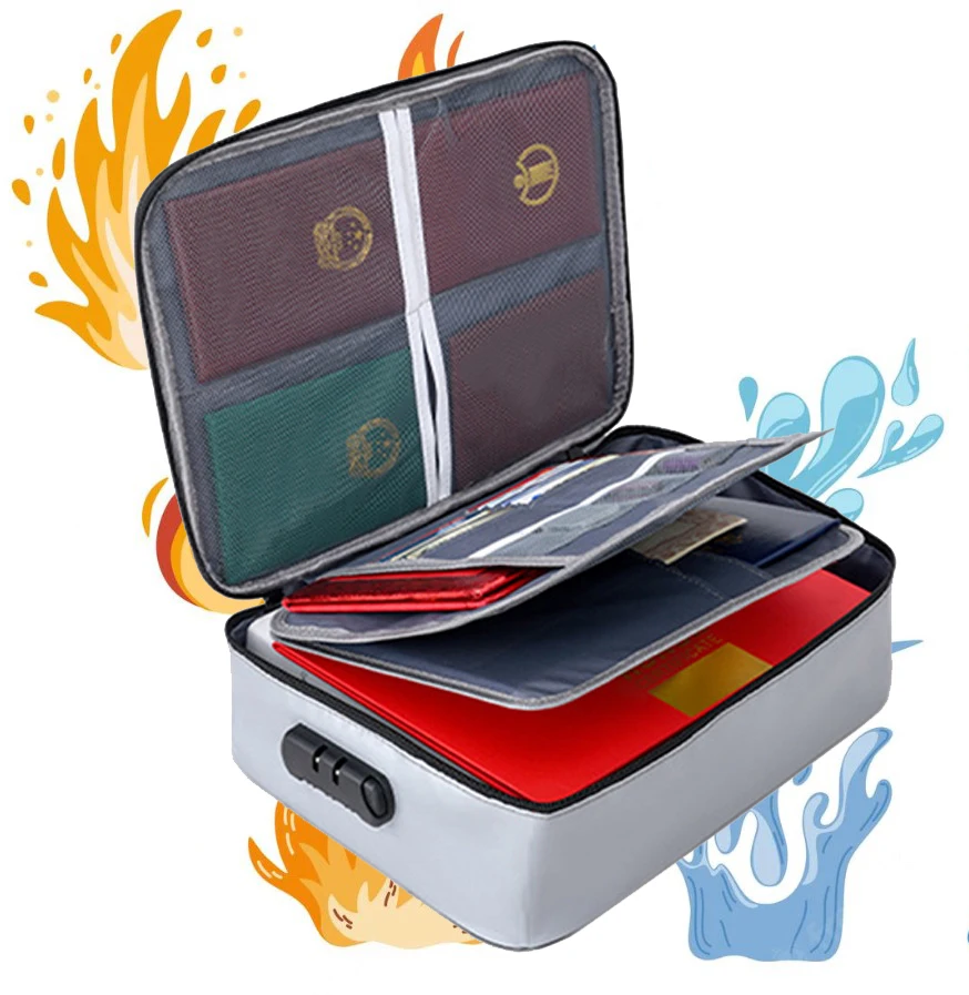 Portable File Storage Case Zip Lock Bag Fireproof Document Bag With Lock Passport holder Organizer bags for Travel Accessories