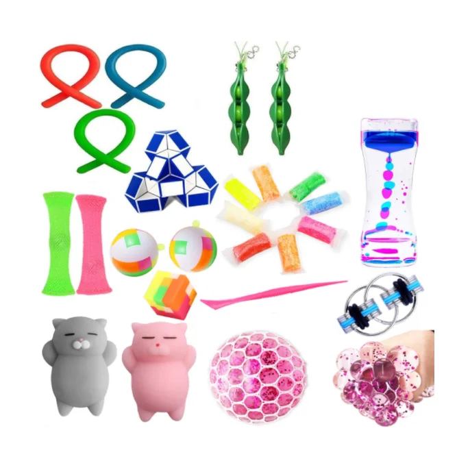 25 Pack Sensory Fidget Toys Set Liquid Timer/Grape Ball/Flippy Chain/Stretchy String/Squeeze Soybeans Stress Anxiety Relief
