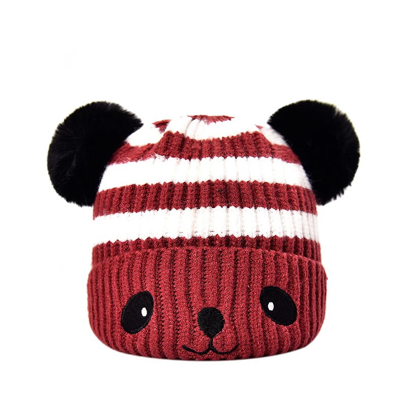 hot sale animal bear two small pompom newborn baby boy winter hats,baby girls crochet hat,baby funky knitted hat
