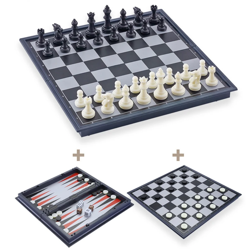 Dericsson Hot Selling 3-in-1 Magnetic Chess Board Game/ Checkers/ Backgammon