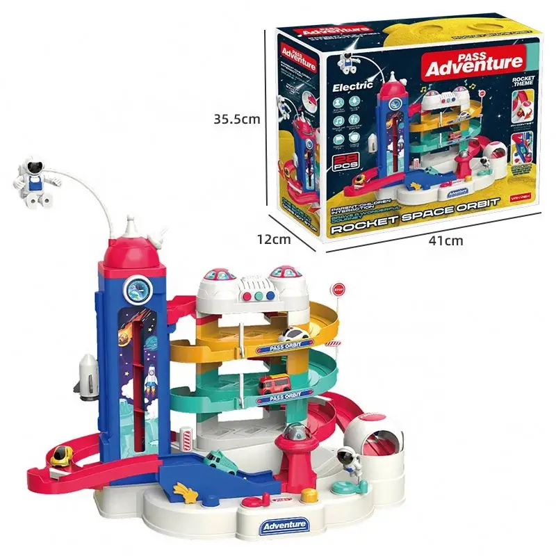 Electric DIY Storytelling Brain Game Multilayer Slot Race Track Toys Space Track Car Adventure Toy with 4 Mini Cars