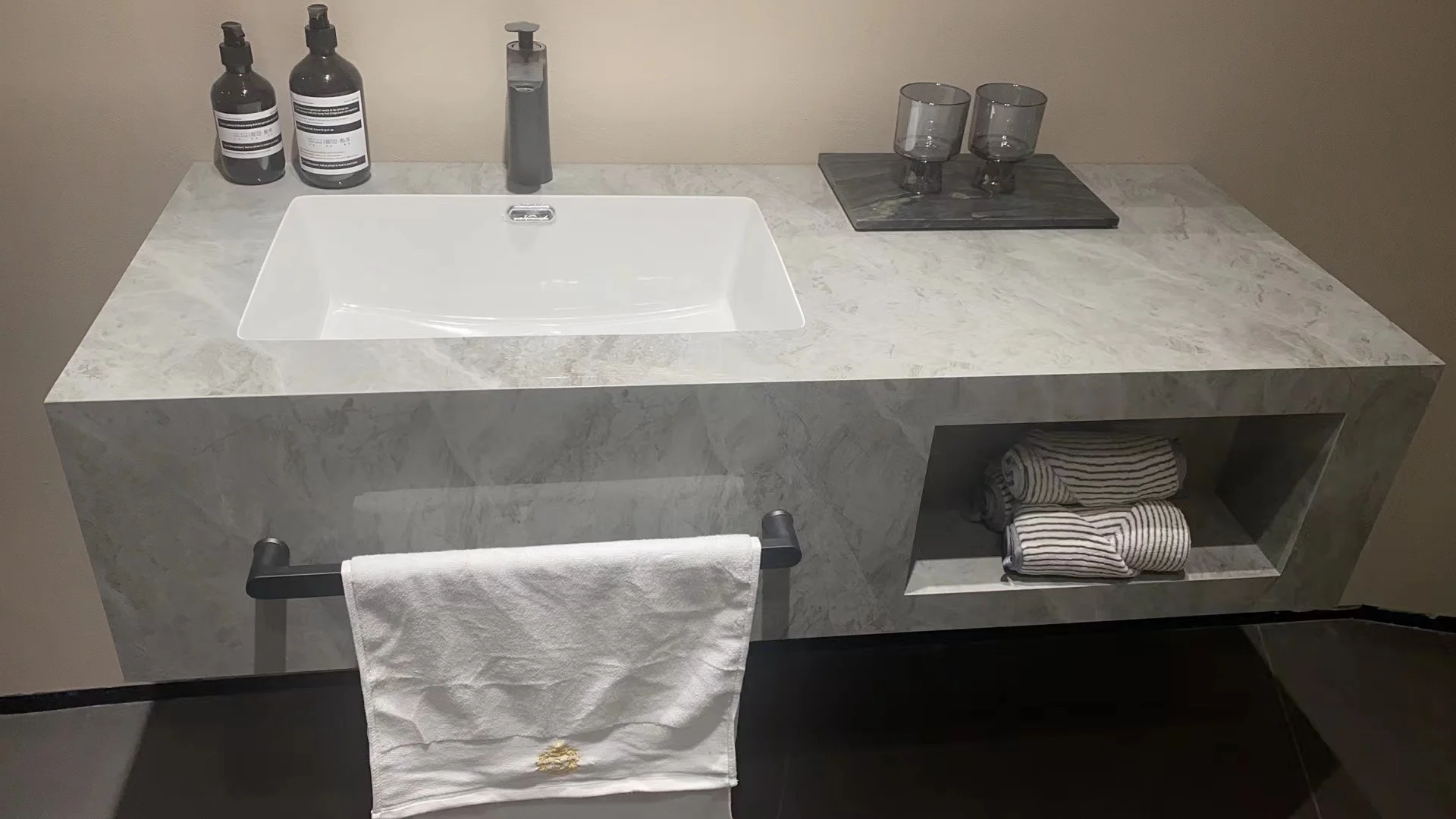 artificial marble big sintered stone slab cabinets bathroom sink for home decoration