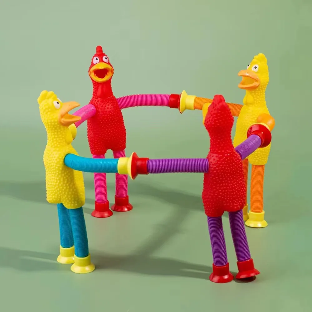 2024 Pop Tubes Sensory Fidget Suction Cup Pop Tube screaming chicken Toys Squeeze Toys for Kids Multicolor LED Light Up Toys