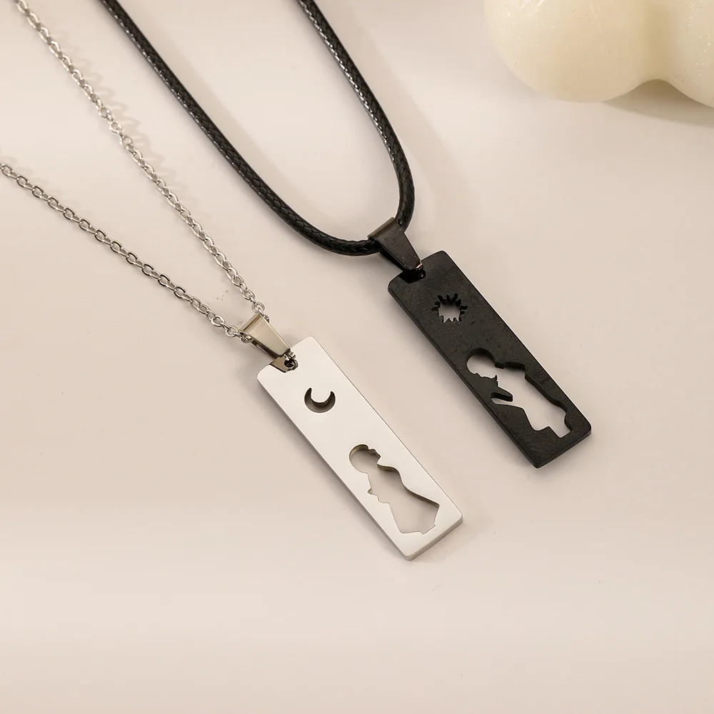 1 Pair Square Moon Star Pendant Necklaces For Women Men New Fashion Stainless Steel Couple Necklace Friendship Jewelry Gifts