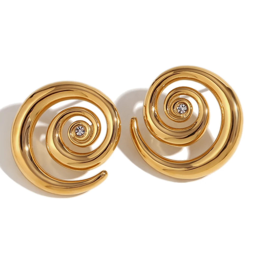 Summer Designer Stainless Steel 18K PVD Gold Plated Fashion Jewelry Spiral Winding Zircon Stud Earrings For Women