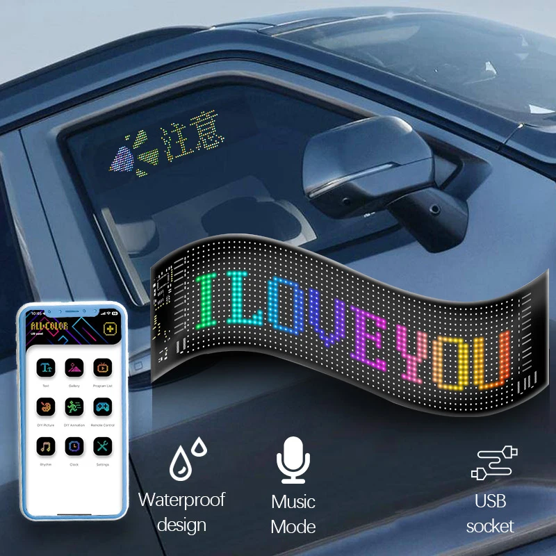 Flexible LED Sign Board App Control Flex Led Screen For Car Flexible Led Display Sign Board Panel Light Pixel