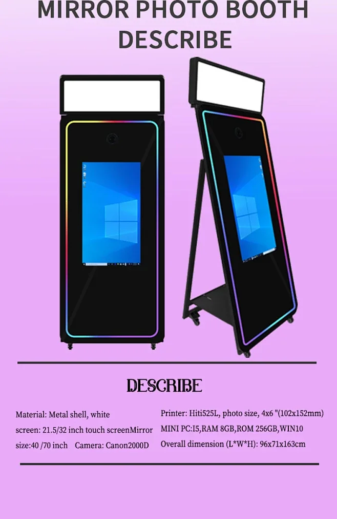 2024 Hot Sale Wedding Party Used Dslr Mirror Magic Surface Pro Photo Booth Commercial Rental Round Mirror Photo Booth