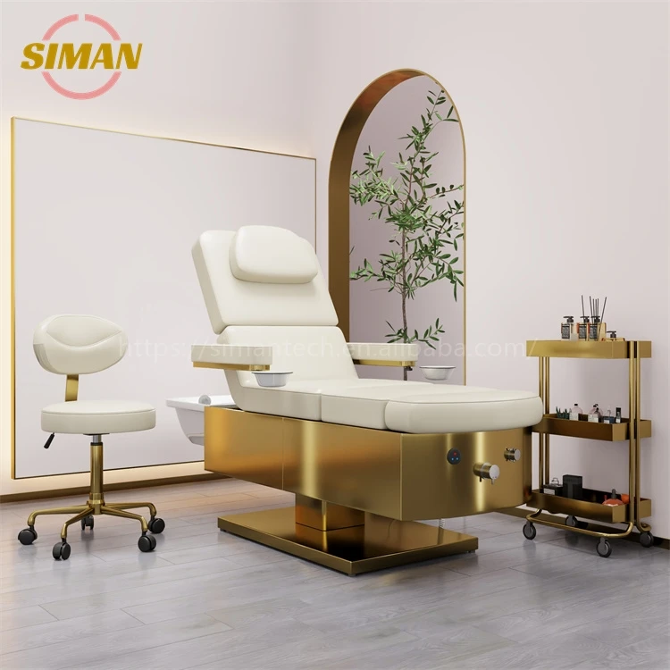 Siman Lay Down Washing Salon Shampoo Bed Backrest and Legs Electric Lifting with Colorful Lights and Surf Pump Foot Therapy