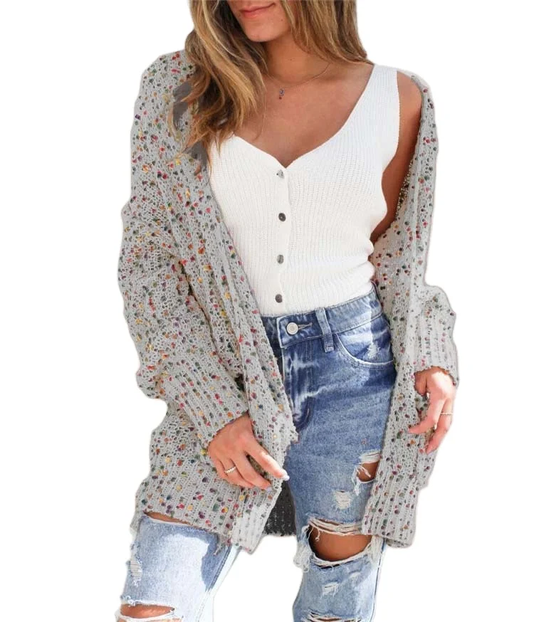 Colorful Dot Ladies Thin Lady Long Knitted Sweater Cardigan