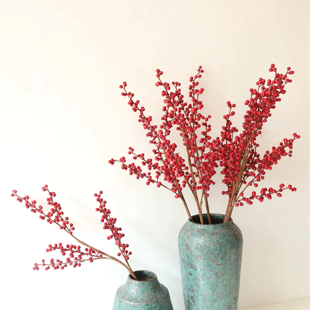 MW61201 Artificial Decorative Red Berry Long Stem Handmade Stem Christmas Berry Blossom Branch Christmas Artificial Berry Fruit