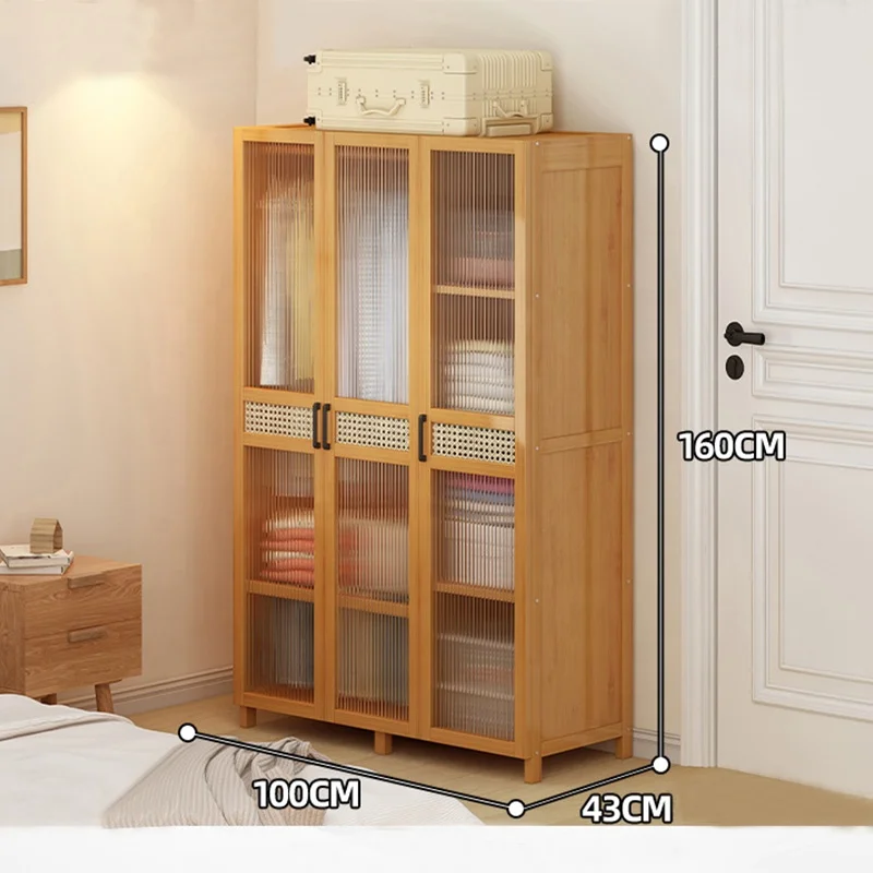 Simple  Solid Wood Minimal Rent Room Hanging Wardrobe Cane Weaving Bedroom Clothes Storage cabinet 2022WL-034