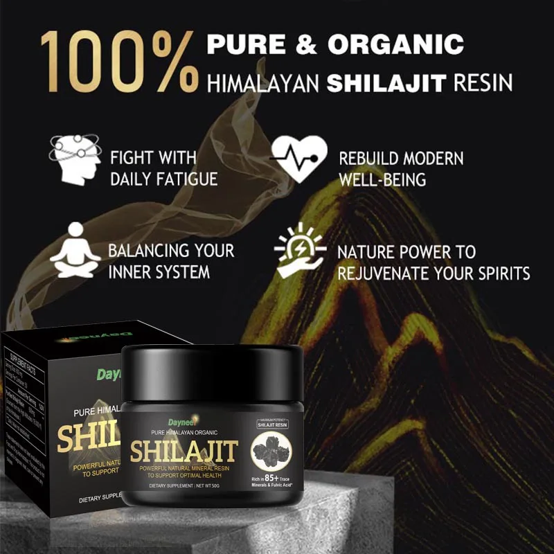 Natural Authentic Shilajit Pure Himalayan Organic Resin Max Strength with 85+ Trace Minerals Golden Grade Shilajit Supplement