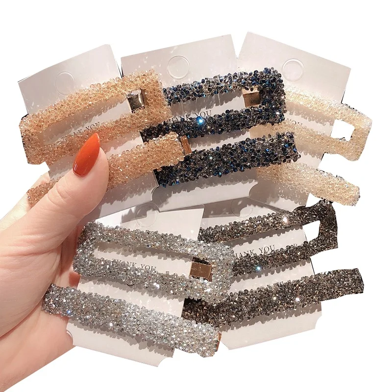 Custom bling crystal metal diamond snap accessories hairpin hairclips rhinestone hair pins hair barrette clips