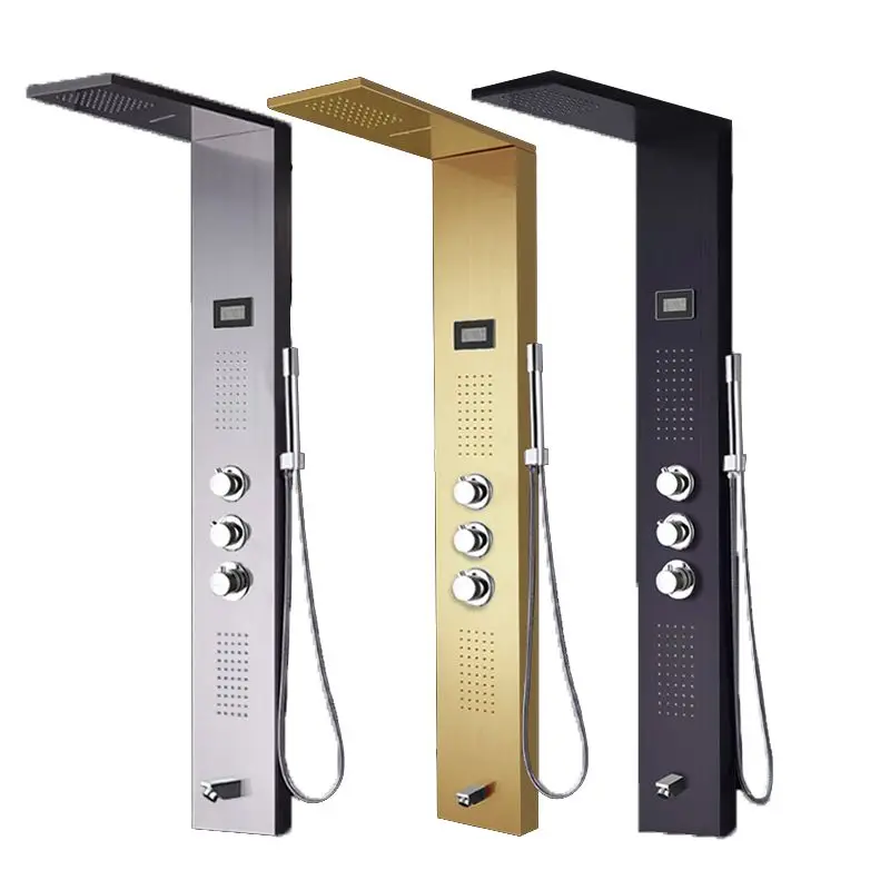 Multifunction Bathroom Silver Brass Switch Valveconstant Wallmounted Square Pillar Tower Hot Cold Mixer Smart Shower Panel