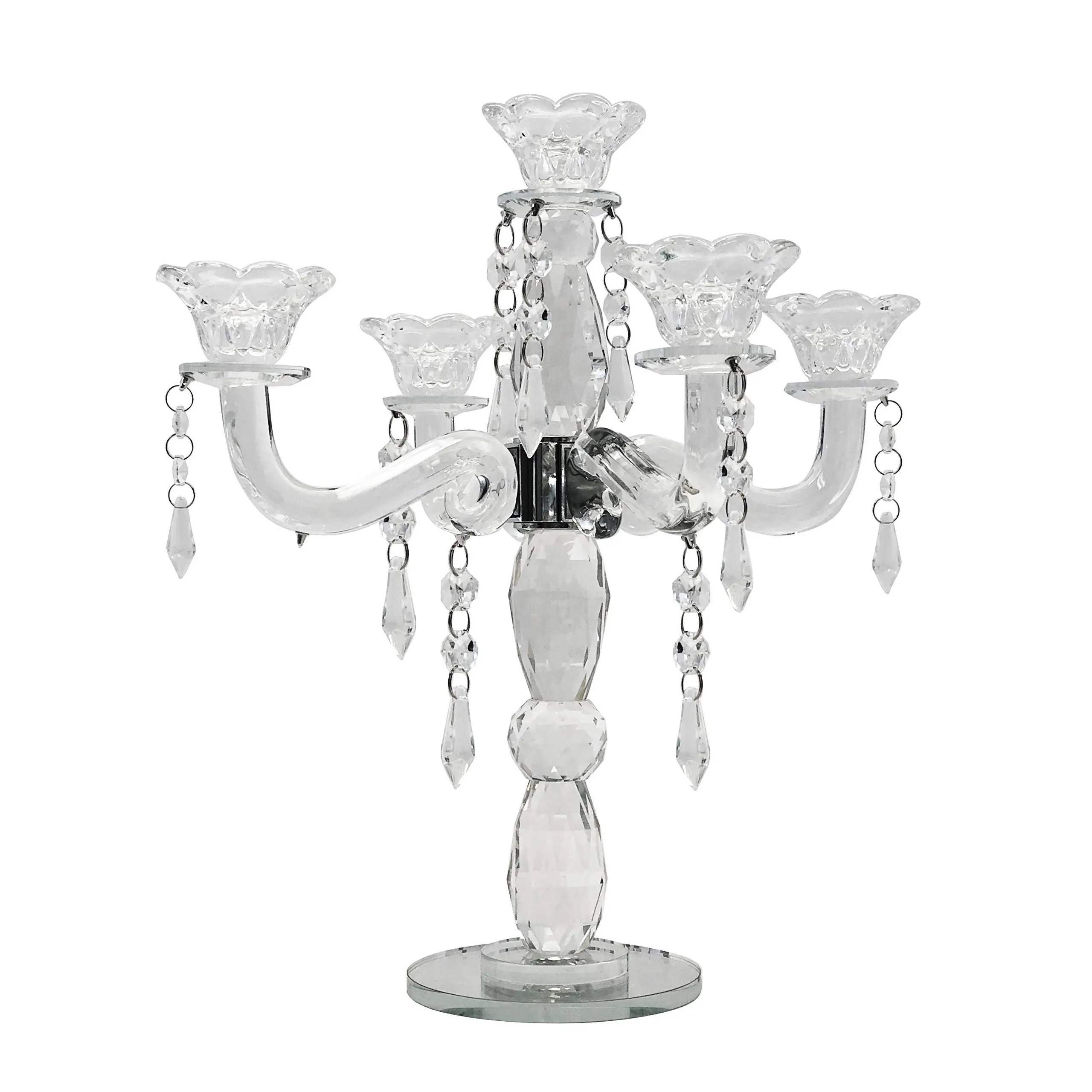 JY  Wedding Table Decoration Glass Candle Candlestick 5 Arms Holders Candlestick Crystal Table candleholder