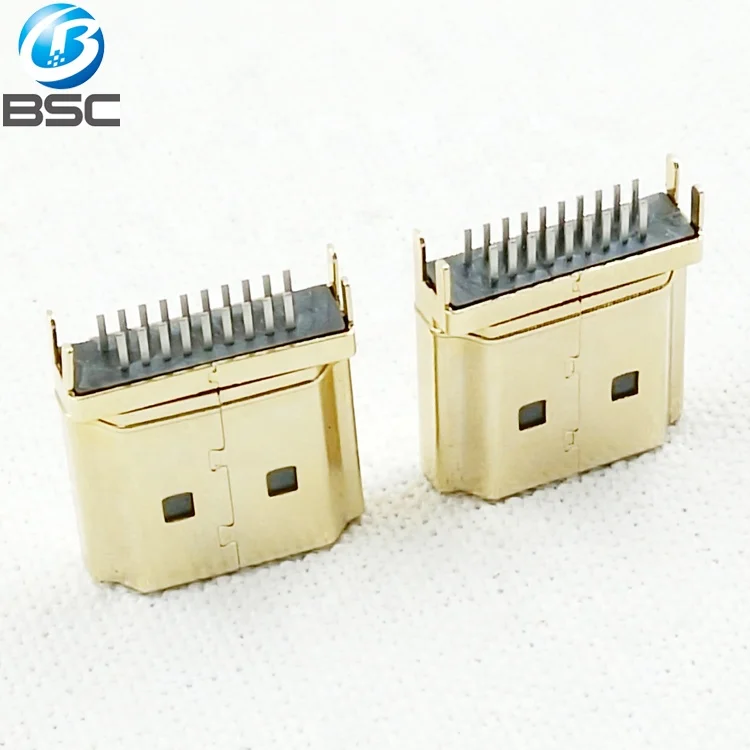 
Gold Plated 19P Straddle PCB Mounting Type A High Definition Multimedia Interface HD-MI Male SMT Connector for PCB 1.6mm 