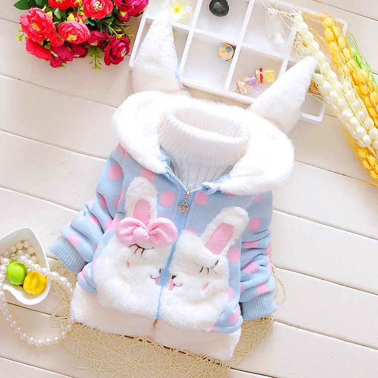 
Wholesale winter children coat velvet coat girls dot rabbit ears hooded jacket 