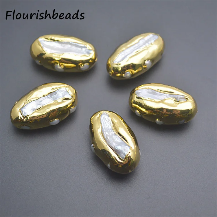 Wholesale  Gold Plated Long Oval Shape Natural Freshwater Pearl Loose Beads for DIY Jewelry Bracelet Necklace Making