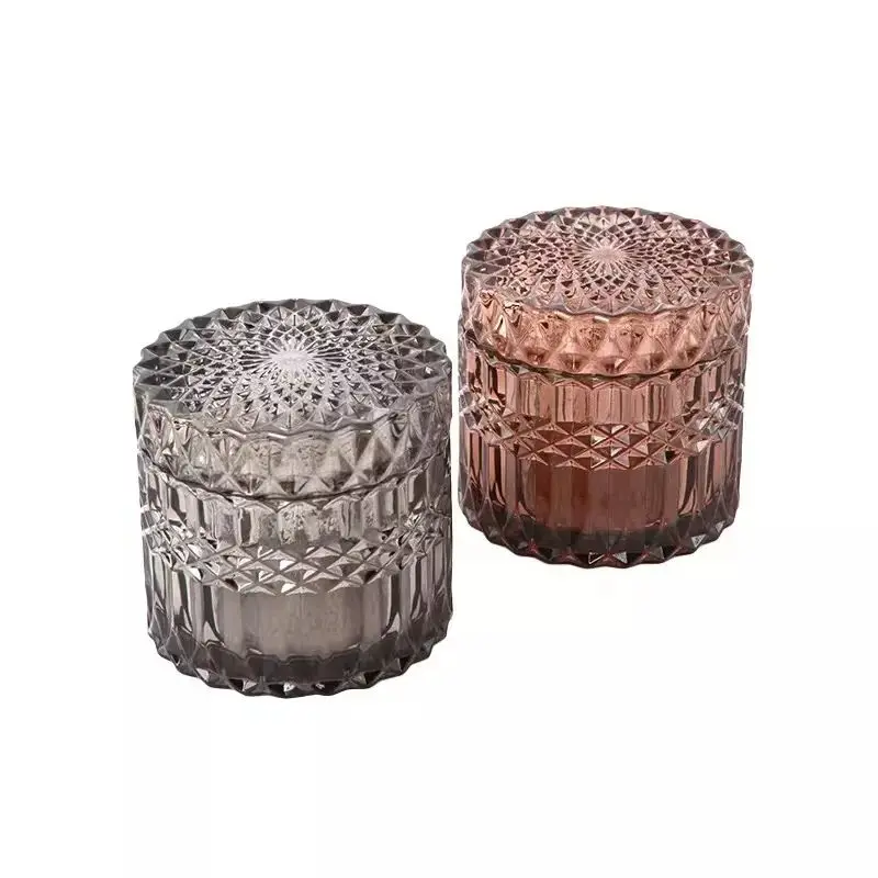 Hot sale geo cut 250ml glass candle holder with matched glass bottle for wholesale