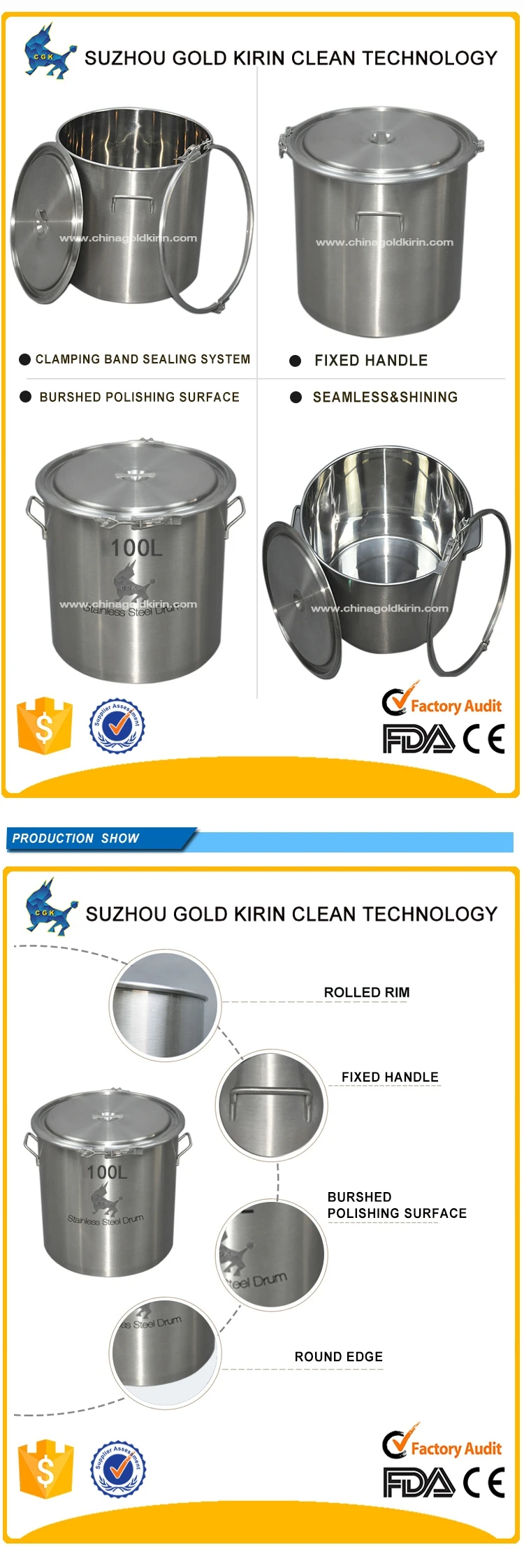 100 liters 2024 New Stainless Steel Milk & Tea Barrel Premium Drums Pails & Barrels