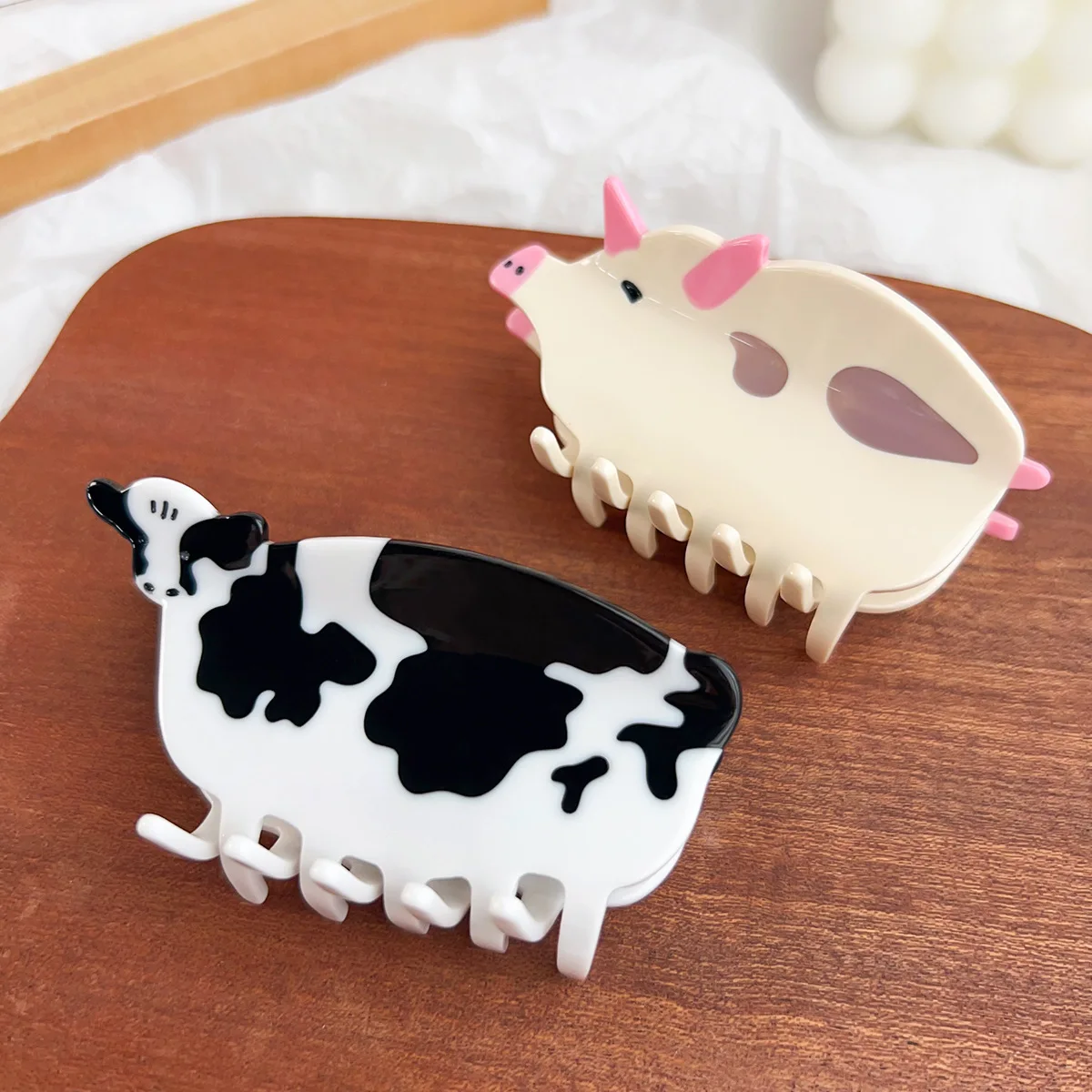 Cute Farm Animal Chicken Shape Hair Claw Clips Acetate Cow Barrettes for Women Girls Braids Ponytail Pig Hair Accessories