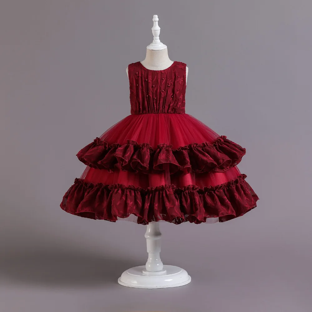 Summer new multi-layer wedding evening birthday dress for girl of 7 years old wedding party gown girls fancy frocks