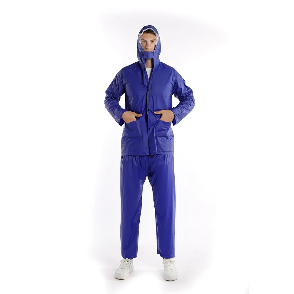 Factory 0.12mm Transparent PVC Adult Hooded Shield Waterproof Raincoat with Waterproof Pants