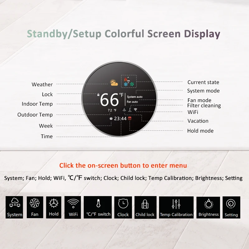 Knob Thermostat Digital Programmable Smart Air Conditioning 24V Tuya Wifi Heat Pump Thermostat