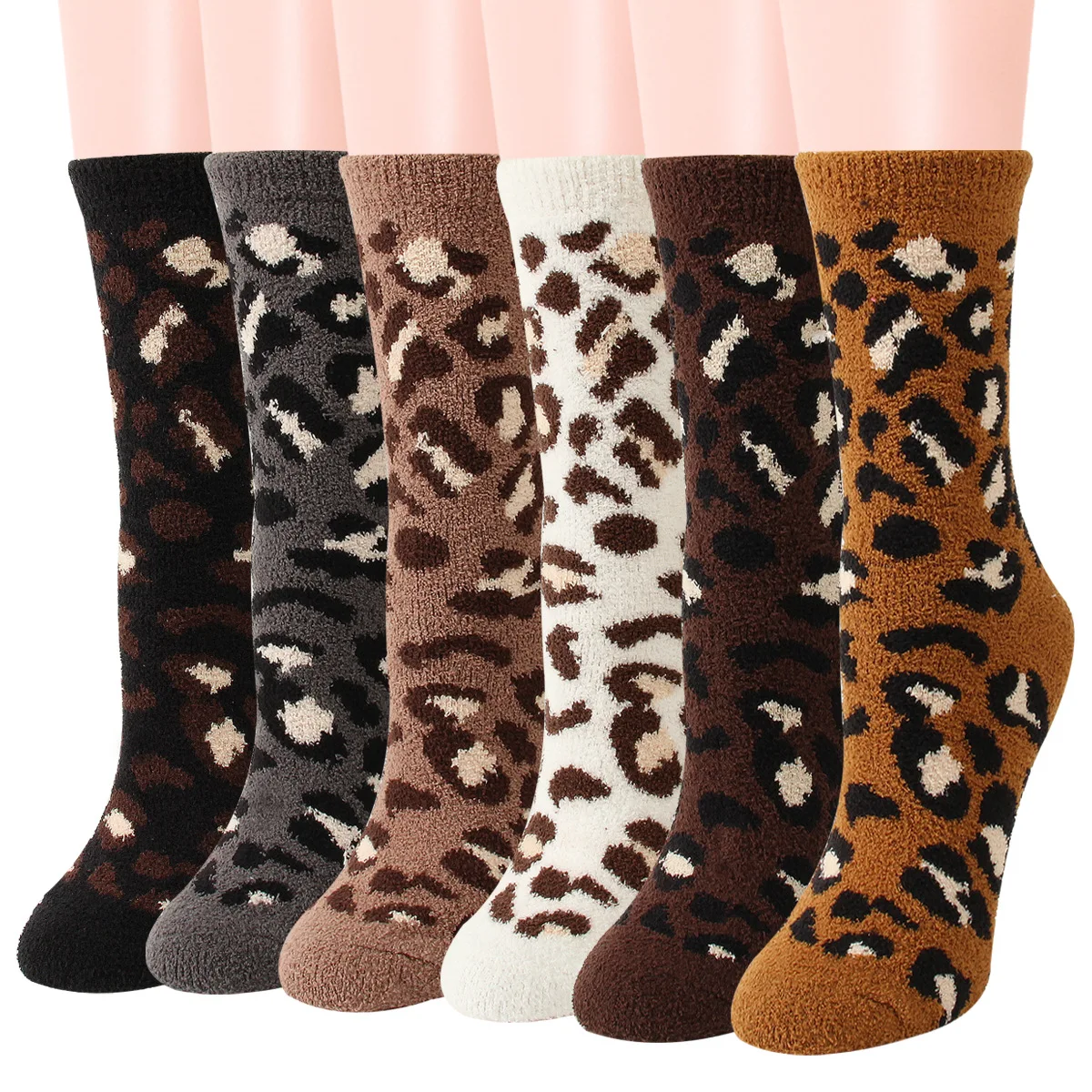 Women Cozy Winter Sleep Bed Socks Floor Home Fluffy Socks Coral Fleece Leopard Fuzzy Socks