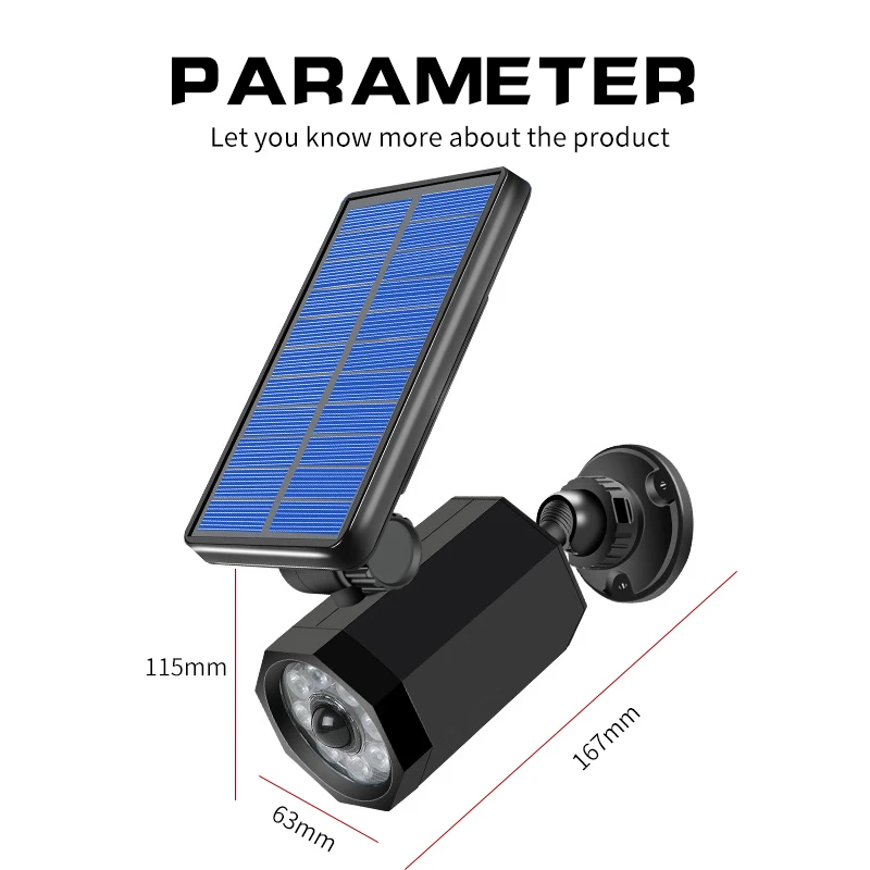 IP65 Waterproof Abs Outdoor Wall Light Super Bright Motion Sensor Fake Camera Courtyard Security Solar Lamp