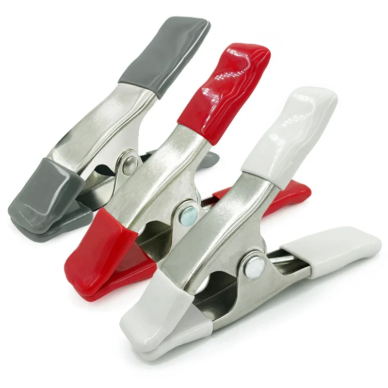 Heavy duty 4 inch A type metal spring clamps for wooden work for wedding dress clamp with plastic red handle