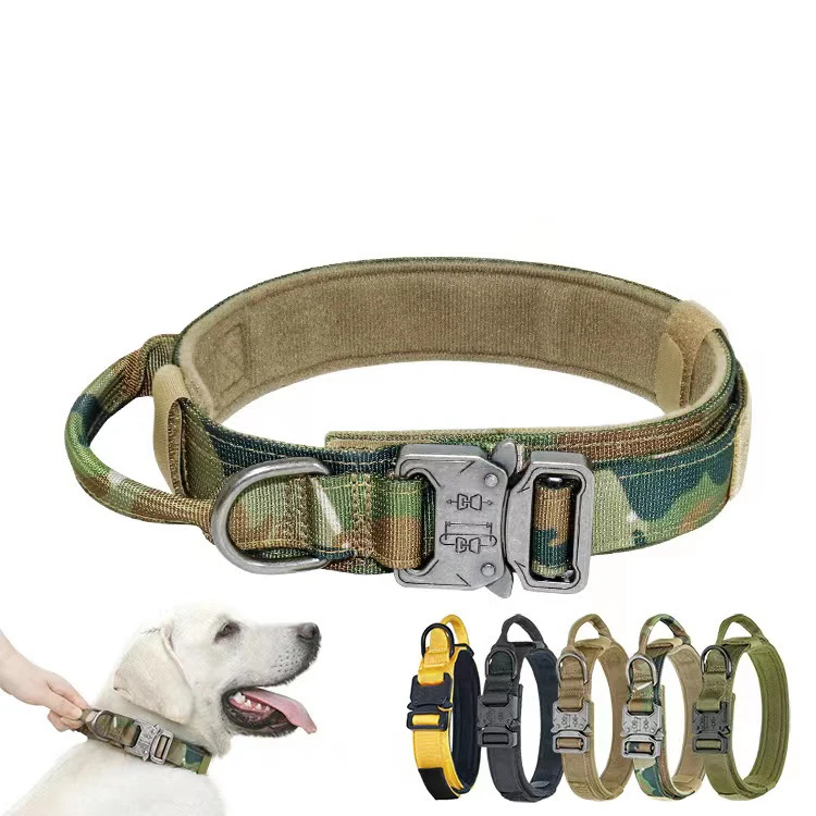 Nylon Waterproof Adjustable Tactical Dog Collar Large and Medium-sized Dog Pet Traction Collar perro