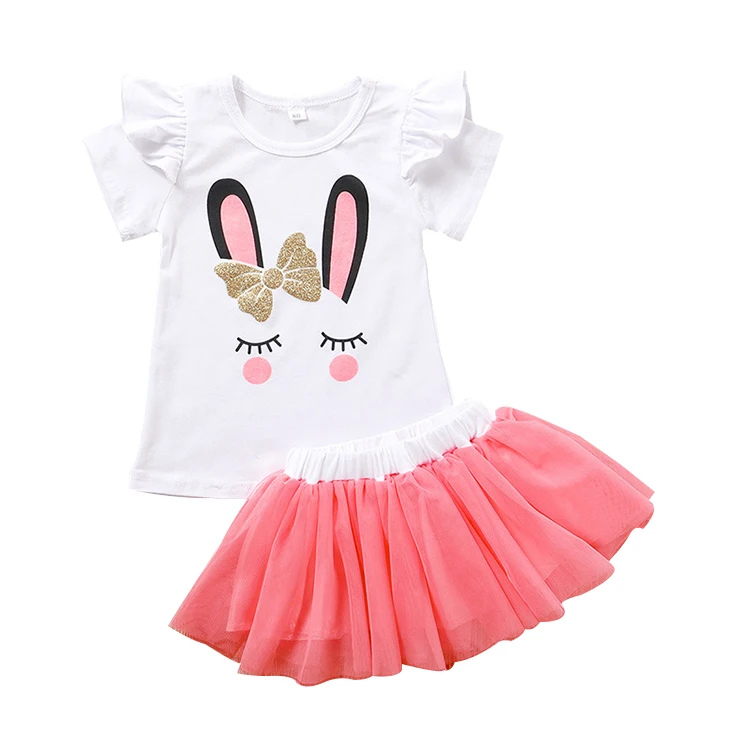 Bulk in wholesale girls boutique clothing new model skirt baby suits tulle skirt plain t-shirts