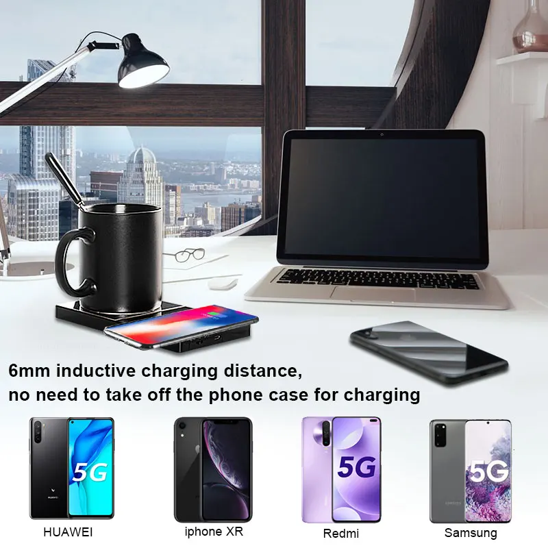 New Creative Multifunctional Makeup Mirror Design Mobile Phone QI Wireless Charger Pad with Mug Warmer Cup Heater
