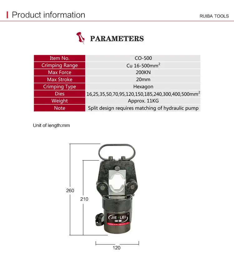 CO-500 CO-630A CO-400 CO-1000 Cu16-500mm2 ручной кабельные наконечники Сплит блок пресс инструмент электро-гидравлический обжимной