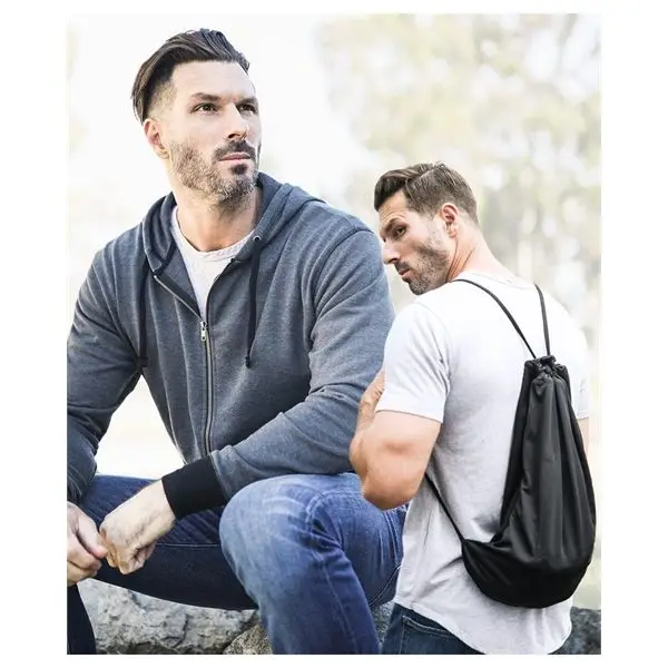 Promotional Quikflip 2-In-1 Hero Hoodie Classic Full-Zip Drawstring Backpack Draw String Sport Gym Bag